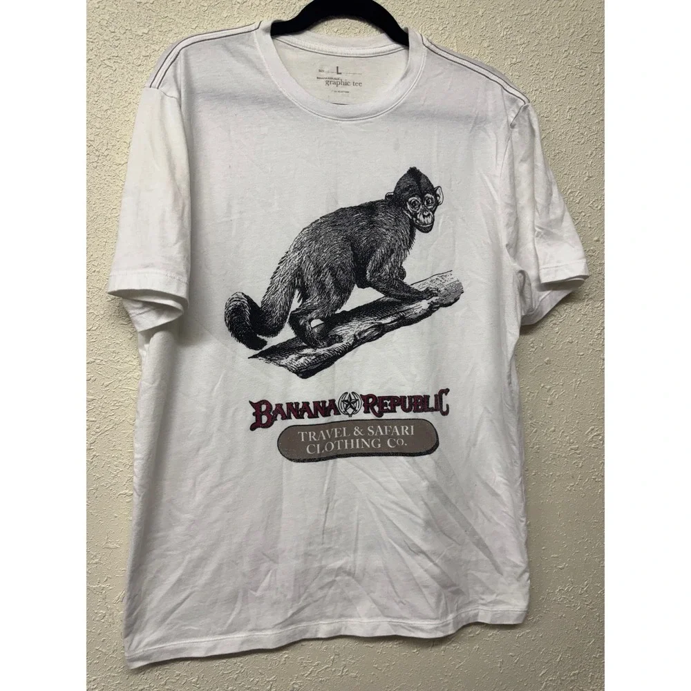 Banana Republic Mens Travel & Safari Monkey Graphic Tee White Large SPR14